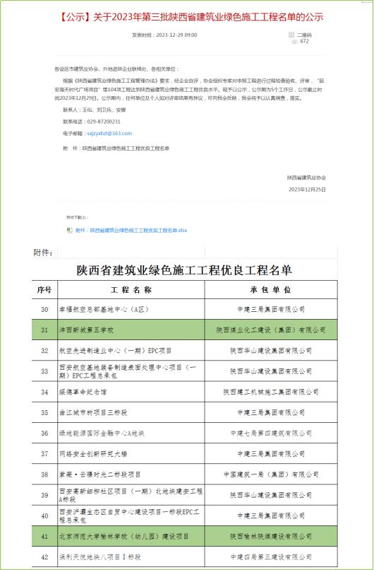 陜煤建設(shè)兩個(gè)項(xiàng)目喜獲“陜西省建筑業(yè)綠色施工優(yōu)良工程”稱(chēng)號(hào)